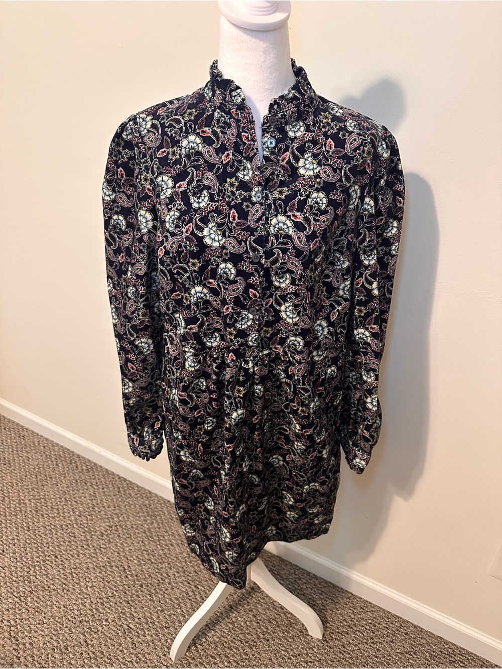 Boden Navy Blue Floral Paisley Corduroy Shirt Dress Tunic Size Women’s 6